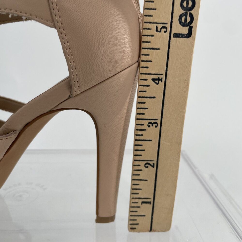 BCBGeneration Strappy Cage Shoes 7.5 B Stilletto Heels Nude Zip Back Open Toe - Picture 10 of 11